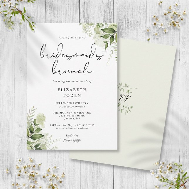 Rustik Monogram Brudtärna Brunch Inbjudningar (Rustic Greenery Monogram Bridesmaids Brunch Invitation)