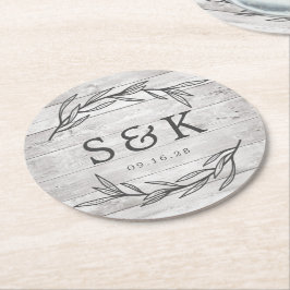 Rustik Monogram Bryllop med Lagerblad Underlägg Papper Rund