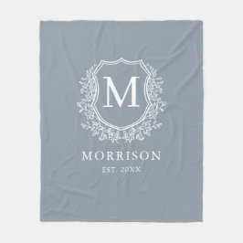 Rustik Monogram Dammt Blå Vapen Nyingift Bröllop Fleecefilt