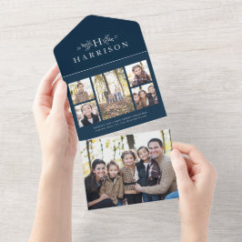 Rustik monogram fotokollage trifold navy helgdag