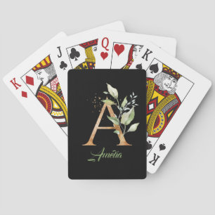 Rustik monogram grönska lövverk eukalyptus guld casinokort