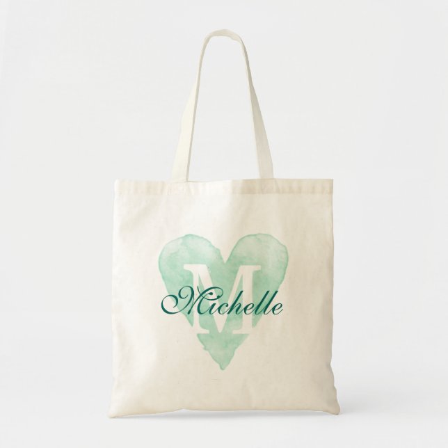 Rustik monogram hjärtbridesmaid bröllop tote bags tygkasse (Framsidan)