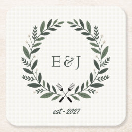 Rustik Monogram I Do BBQ Bröllopsdusch Underlägg Papper Kvadrat