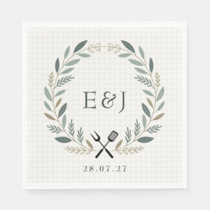 Rustik Monogram Jag Gör BBQ Bröllop Pappersservett