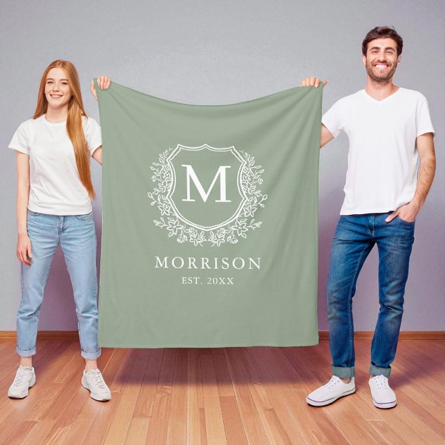 Rustik Monogram Mjuk Grön Nyförlovad Bröllop Fleecefilt (Skapare uppladdad)