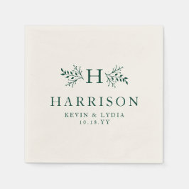 Rustik monogram mörk grönt personlig bröllop pappersservett