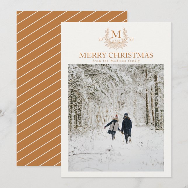 Rustik monogram personlig av koppar julkort (Fram/baksida)