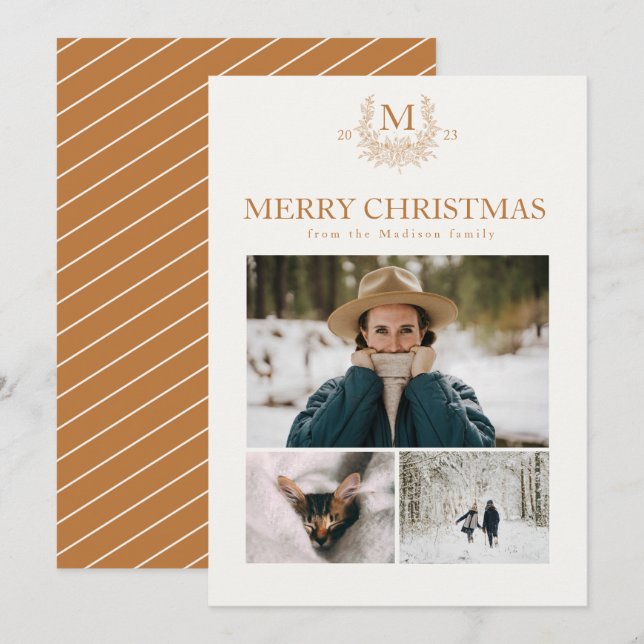 Rustik monogram personlig av koppar julkort (Fram/baksida)