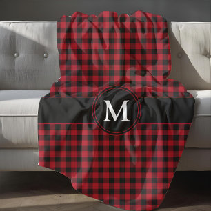 Rustik monogram röd och svart rutig mönster fleecefilt