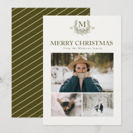 Rustik monogram Senap Brun personlig initial Julkort