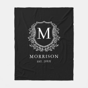 Rustik Monogram Svart Vit Vapen Nyförlovade Bröllo Fleecefilt