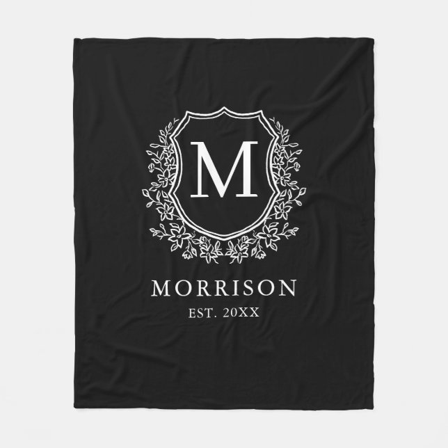 Rustik Monogram Svart Vit Vapen Nyförlovade Bröllo Fleecefilt (Framsidan)