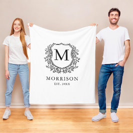 Rustik Monogram Svart Vit Vapen Nyingift Bröllop Fleecefilt