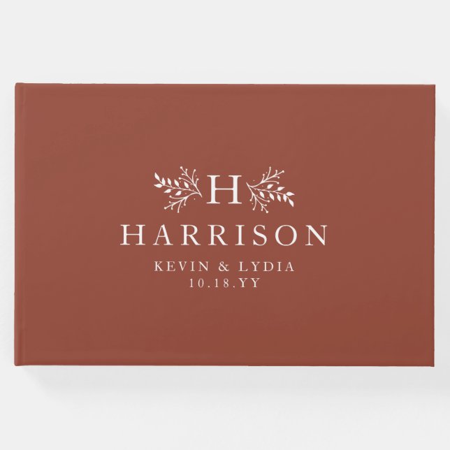 Rustik monogram terracotta Rust fall bröllop Gästböcker (Framsida)