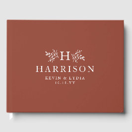 Rustik monogram terracotta Rust fall bröllop Gästböcker