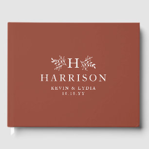 Rustik monogram terracotta Rust fall bröllop Gästböcker