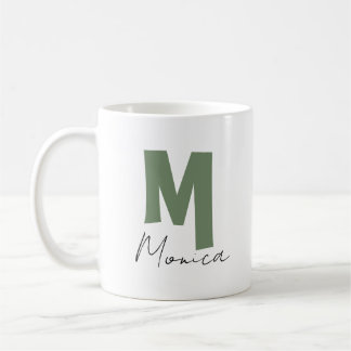 Rustik monogrambokstav M i grön färg med personlig Kaffemugg