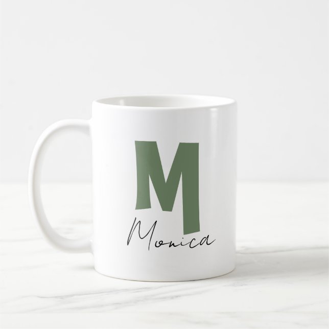 Rustik monogrambokstav M i grön färg med personlig Kaffemugg (Vänster)