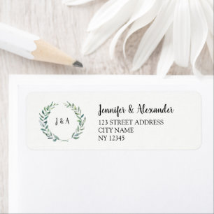 Rustik monogrammad löv bröllop returadress etikett