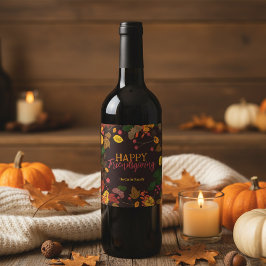 Rustik Moodsatt Blommig Höst Friendsgiving Middag Vinflaska Etikett