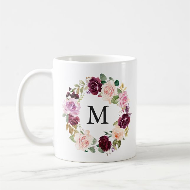 Rustik Moody Blommigt Utandning Monogram Kaffemugg (Vänster)