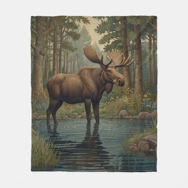 Rustik moose boho woodland Forest äventyr Fleecefilt (Framsidan)