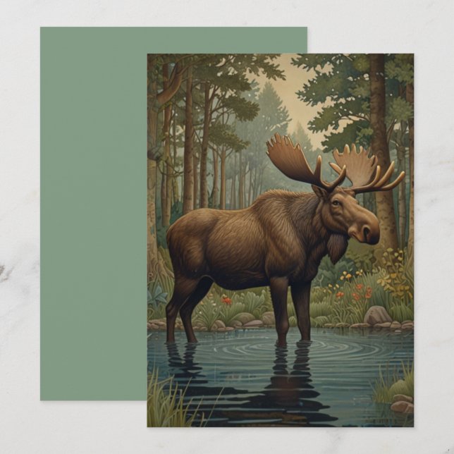 Rustik moose boho woodland forest greenery art inbjudningar (Fram/baksida)