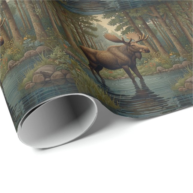 Rustik moose boho woodland forest greenery art presentpapper (Rullad Hörn)