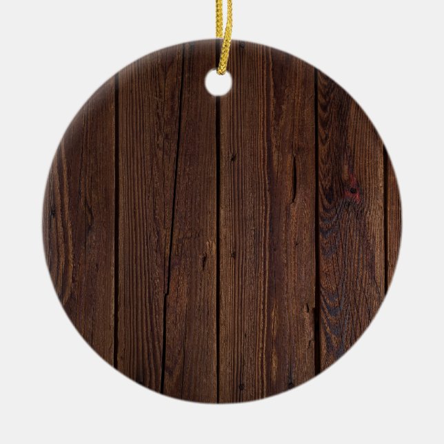 Rustik Mörk Brown Wood Fence Land Stil Julgransprydnad Keramik (Framsidan)