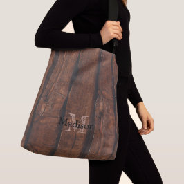 Rustik mörk brun gammal trä Monogram Axelväska