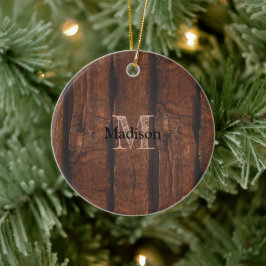 Rustik mörk brun gammal trä Monogram Julgransprydnad Keramik