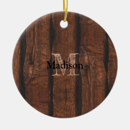 Rustik mörk brun gammal trä Monogram Julgransprydnad Keramik