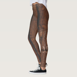 Rustik mörk brun gammal trä Monogram Leggings