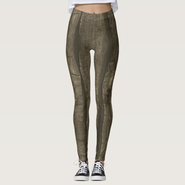 Rustik mörk brun guld sepia, gammalt trä leggings (Framsida)