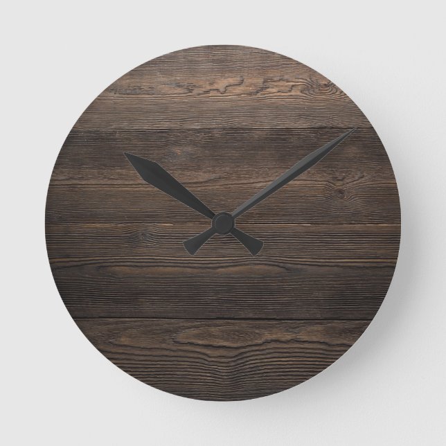 Rustik Mörk brun WOOD LOOK struktur Rund Klocka (Framsida)