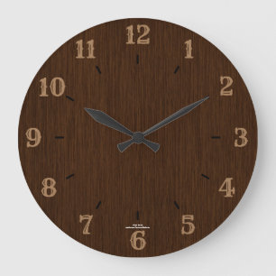 Rustik Mörk Grainy Wood-look Clock Stor Klocka