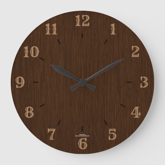 Rustik Mörk Grainy Wood-look Clock Stor Klocka (Framsida)