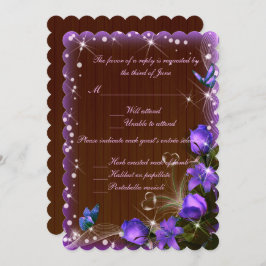 Rustik Mörk Trä Lila Blommig Bröllopsrespons Inbjudningar