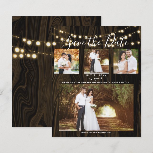 Rustik Mörk Trä & Ljus 4 Foto Spara Datum (Fram/baksida)