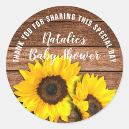 Rustik Mörk Trä Solros Tack Baby Shower Runt Klistermärke