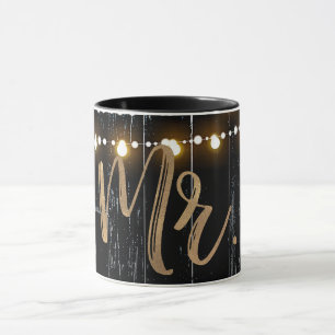 Rustik Mörk Trä & Strängljus Guld Brud MR. Mugg