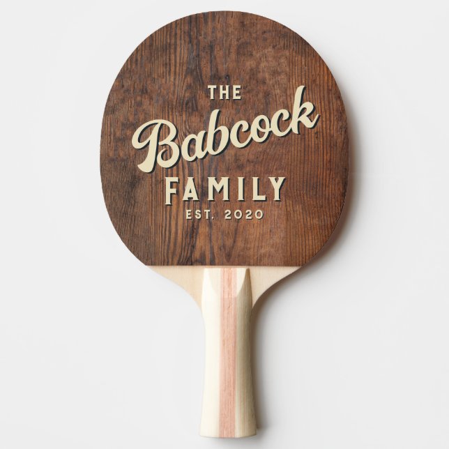Rustik Mörk Valnötsträ Retro Familjenamn & År Pingisracket (Framsidan)