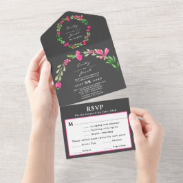 Rustik Mörkgrå Rosa Blommig Landstil Bröllop RSVP