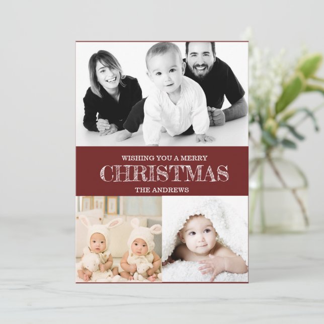 Rustik mörkröd jul fotokollektion H Julkort (Stående Fram)