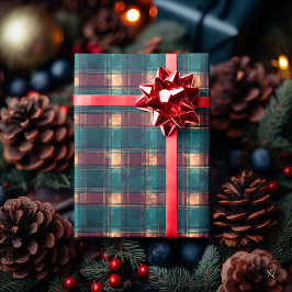 Rustik mörkteal och burgunderrutig – Varm julstämn Presentpapper