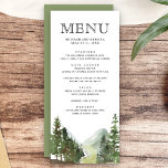Rustik Mountain Forest Träd Bröllop Meny<br><div class="desc">Elegant bröllop-menyn med vackra berg och gräs träd med modern typografi.</div>
