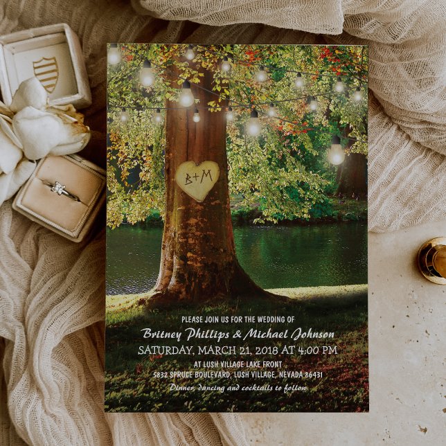 Rustik Mountain Lake Glitterlysnor Bröllop Inbjudningar (Skapare uppladdad)