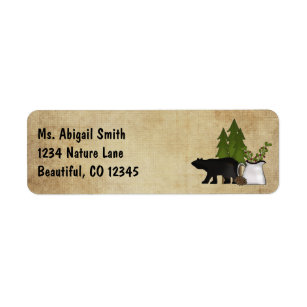 Rustik Mountain Land Silhouette Bear Adress Returadress Etikett