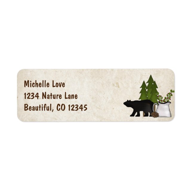 Rustik Mountain Land Silhouette Bear Adress Returadress Etikett (Framsidan)