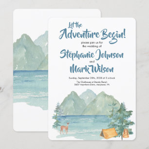 Rustik Mountain Watercolor Äventyr Begin Bröllop Inbjudningar
